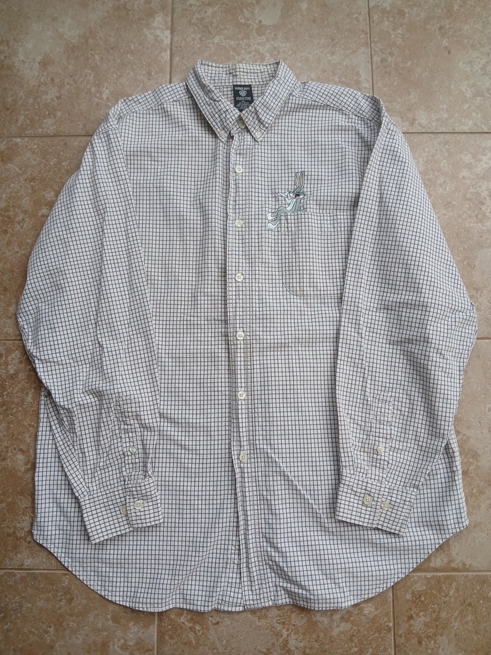 Vintage Warner Bros. Plaid Button-Down Shirt with Embroidered Bugs Bunny
